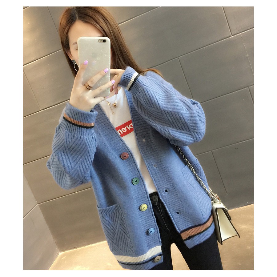 Áo khoác len nữ 2 túi phối màu trẻ trung A03 Hàng nhập Quảng Châu