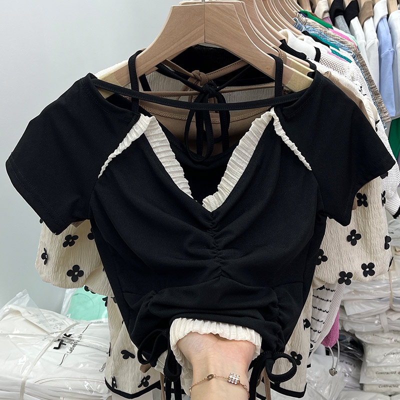 Áo thun BH croptop tay ngắn cổ yếm quyến rũ thời trang 2022 cho nữ