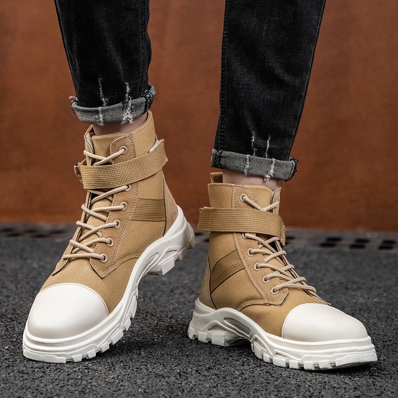 Giày bốt Martin canvas cổ cao phong cách Hàn Quốc thời trang mùa thu cho nam