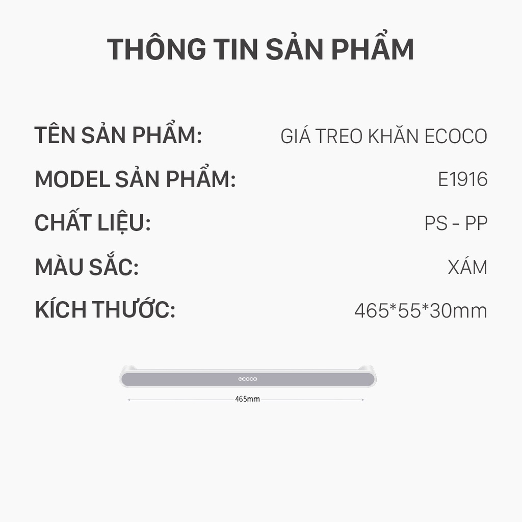 Giá Treo Khăn Mặt Ecoco, Kệ Để Đồ, Khăn Nhà Tắm Dán Tường Tiện Lợi - BH 12 Tháng