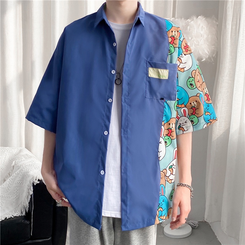 Áo Sơ Mi Mỏng Dáng Rộng Tay Ngắn In Họa Tiết Hoạt Hình Chất Lượng Cao Thời Trang Mùa Hè Hàn Quốc Cho Nam 2022
