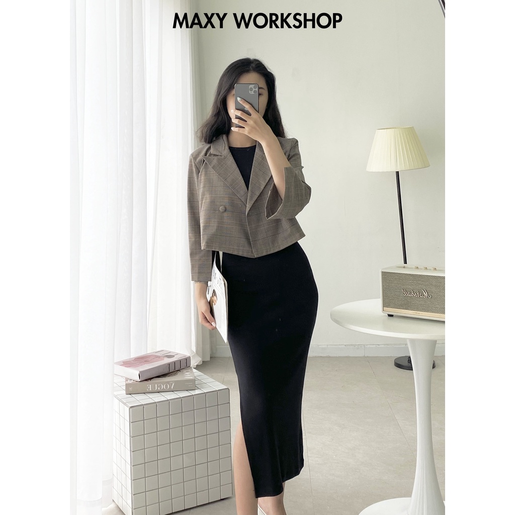 Áo khoác tay lửng Caro Orange Elite Blazer Maxy Workshop | BigBuy360 - bigbuy360.vn