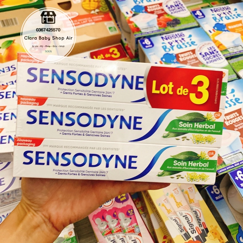(Air/ có bill) Kem đánh răng Sensodyne của Pháp sét 3 tuýp (3x75g)