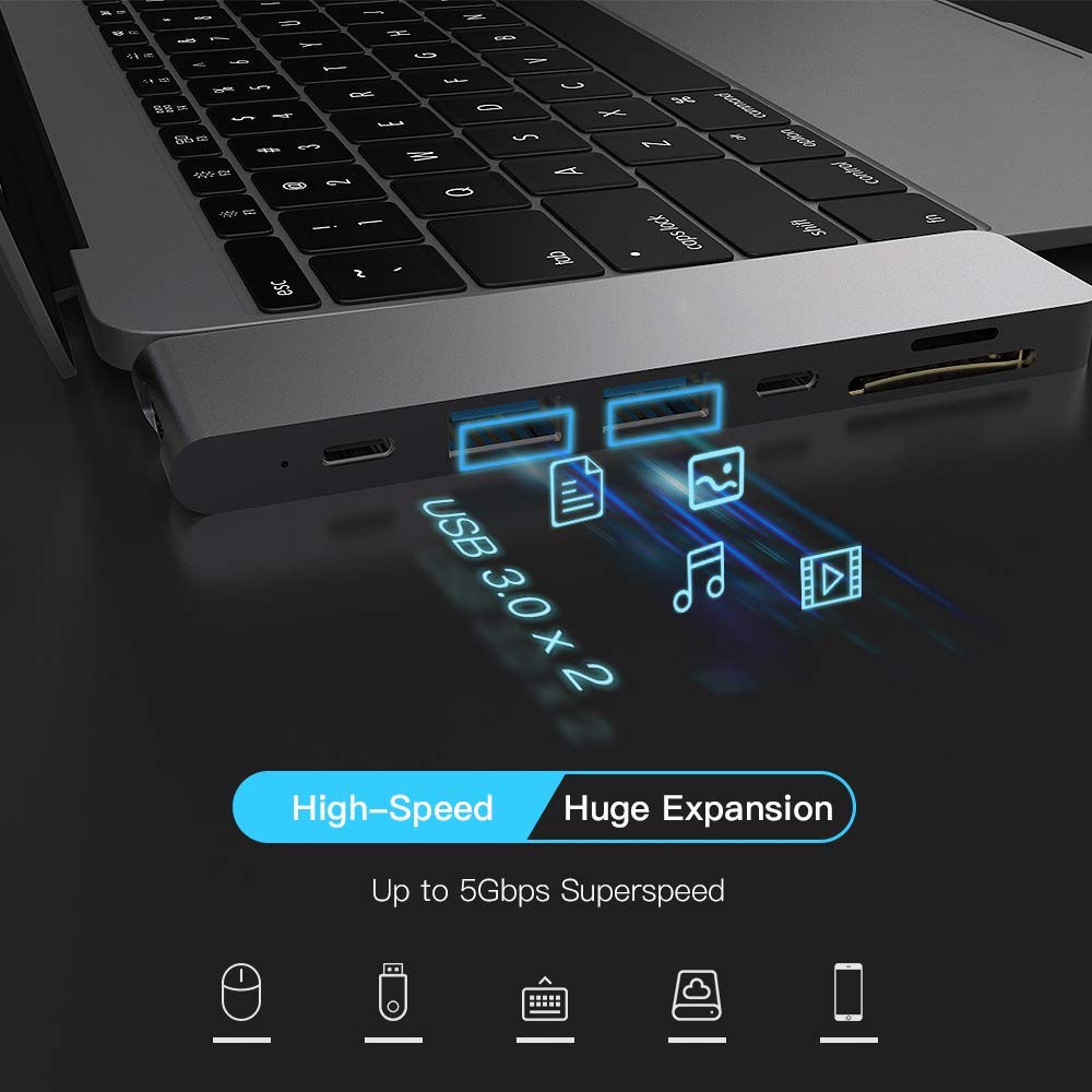 Cáp chuyển Thunderbolt 3 cho Macbook 2020 ra 7 cổng - HDMI/ TF/ SD/ USB 3.0/ Type-c