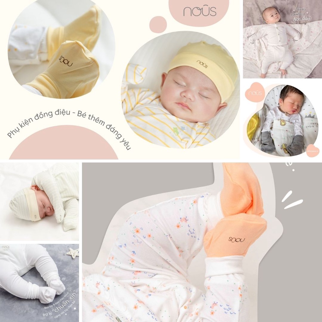 [FULL] Set Phụ Kiện Cho Bé Sơ Sinh - 2 Bao Tay Nous - 2 Bao Chân Nous - 2 Mũ Nous (Size Sơ sinh Newborn) đủ màu - BIPBIP