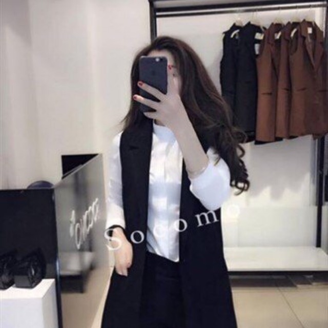Set 3 món áo vest đen quần short đen áo sơ mi trắng