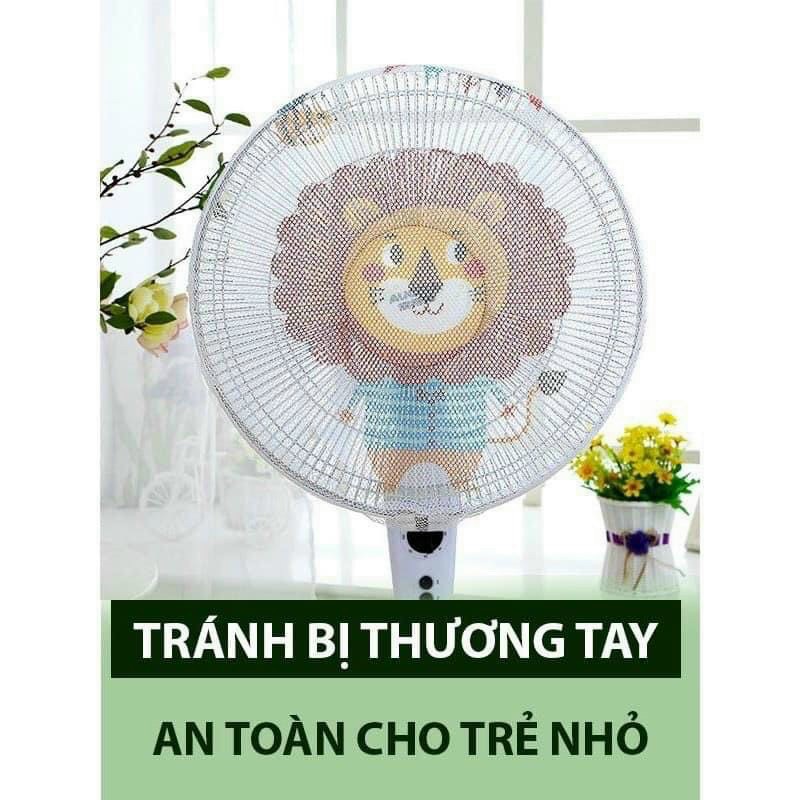 Lưới bọc quạt size to ( đến 60cm ) in hình thú bảo vệ quạt và an toàn cho bé