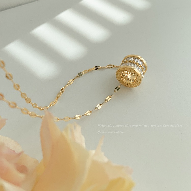 Dây chuyền titan basic mặt đá tròn, mạ vàng 14k  [  KHÔNG ĐEN GỈ ]   Her Accessories CT16
