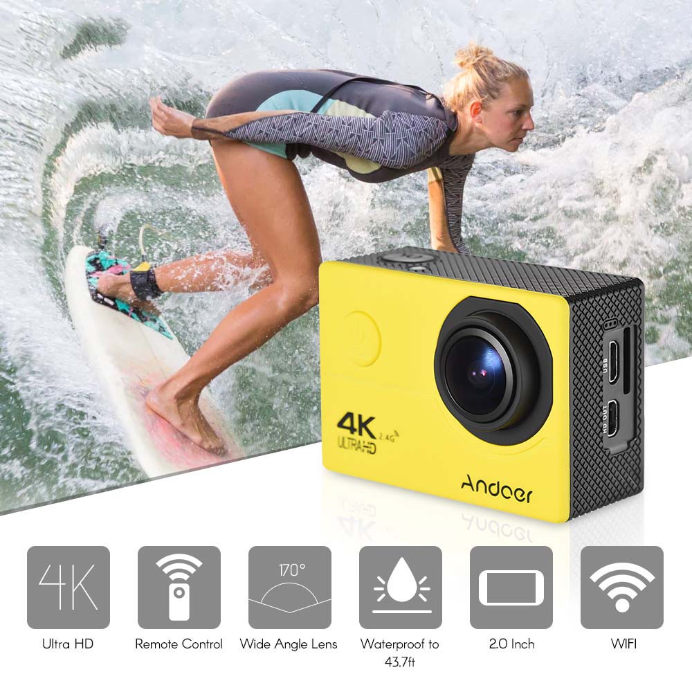 Camera hành động 4K WiFi 16MP 720P 1080P Full HD 4X Zoom 2 "LCD 170 góc rộng chống nước với điều khiển từ xa