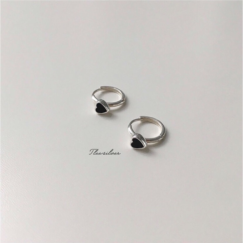 Khuyên tai nụ sao tim tròn màu đen bạc thật cao cấp NGỌC MẬU