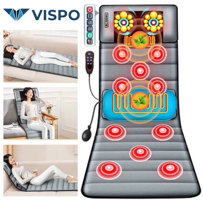 Đệm massage toàn thân rung đa điểm, chất liệu nỉ cao cấp kèm gối massage hồng ngoại - Bảo hành 12 tháng
