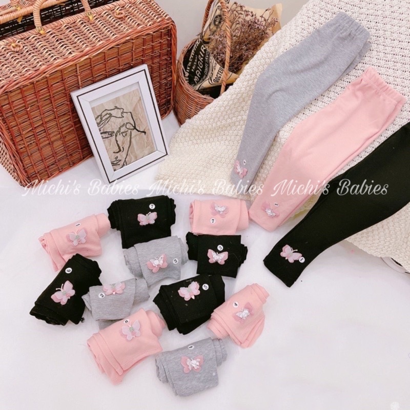 Quần legging cotton len co giãn 4 chiều đính hình siêu xinh cho bé