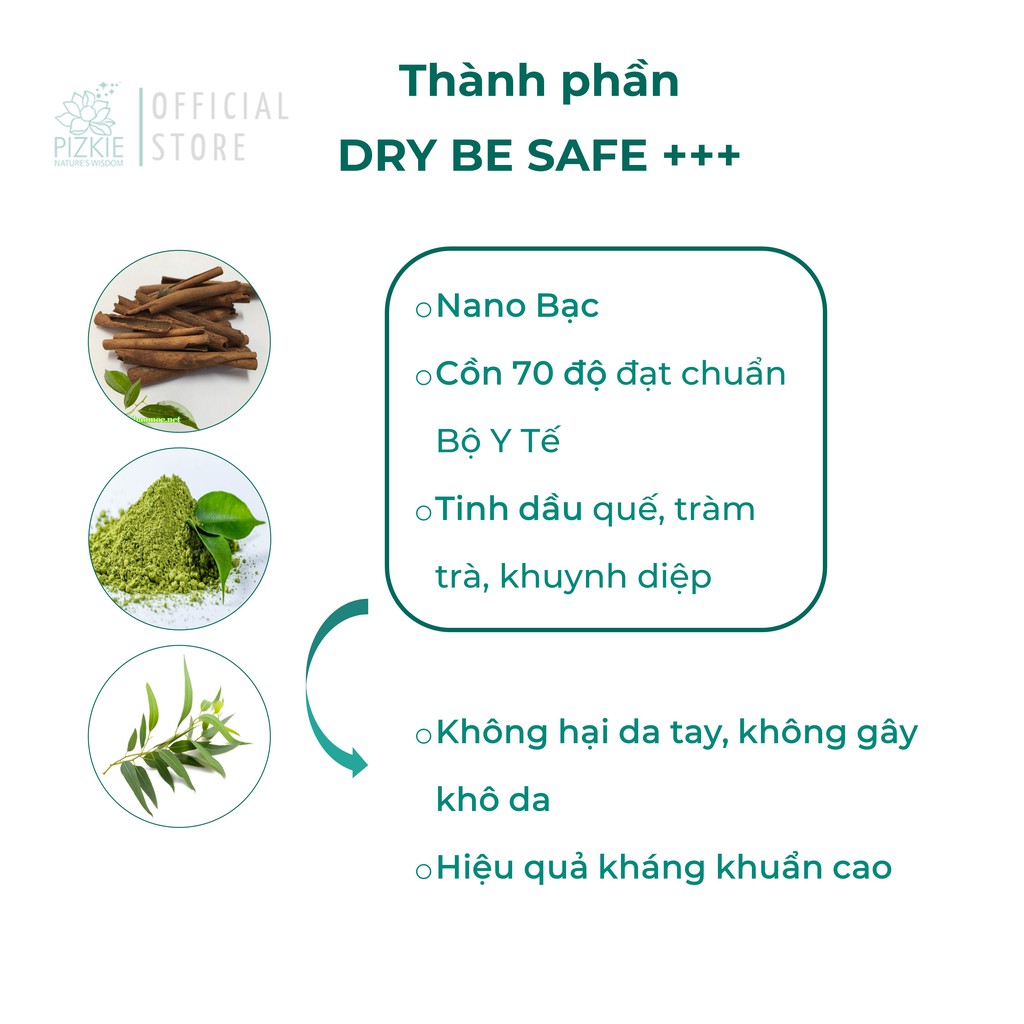 Nước Rửa Tay PIZKIE DRY BE SAFE+++ 40ml