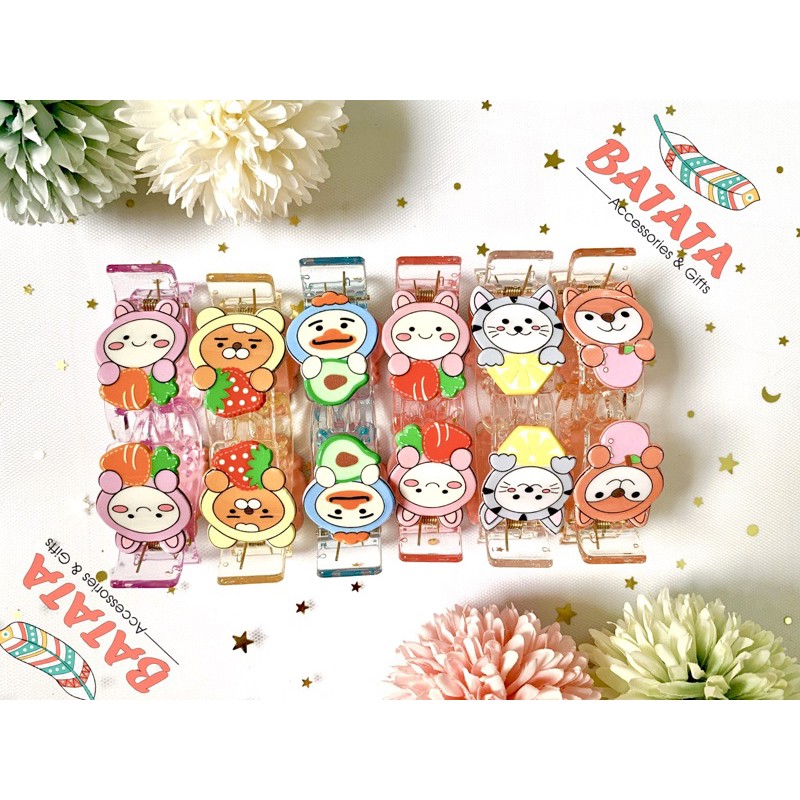 Kẹp Càng Cua Đính Icon Thú Ôm Trái Cây, Hoa Quả Siêu Cute, Dễ Thương Nhiều Màu Sắc