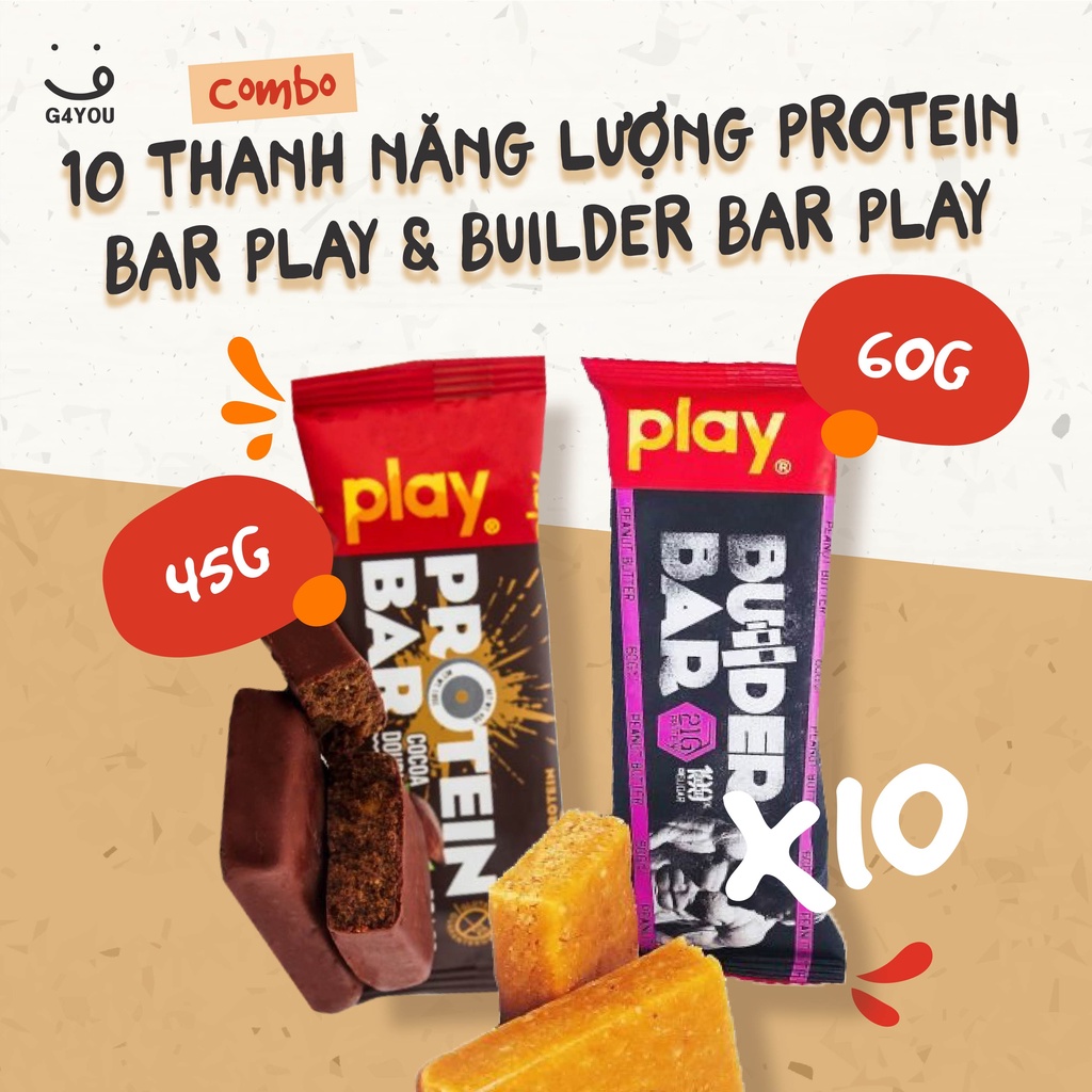 Combo 10 Thanh Năng Lượng Protein Bar 45G Và Builder Bar Play 60G