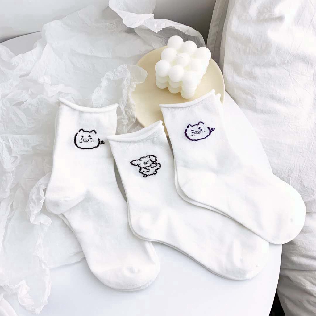 Vớ Cotton Hàn Quốc In Hình Mặt Cười Dễ Thương
