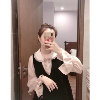 Set yếm phối sơ mi cổ bèo