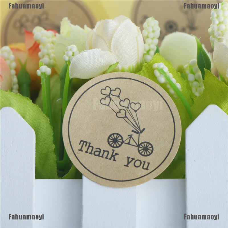 Bộ 120 nhãn dán bằng giấy in chữ "Thank you" và hình bong bóng trái tim dùng để gói quà tiện dụng