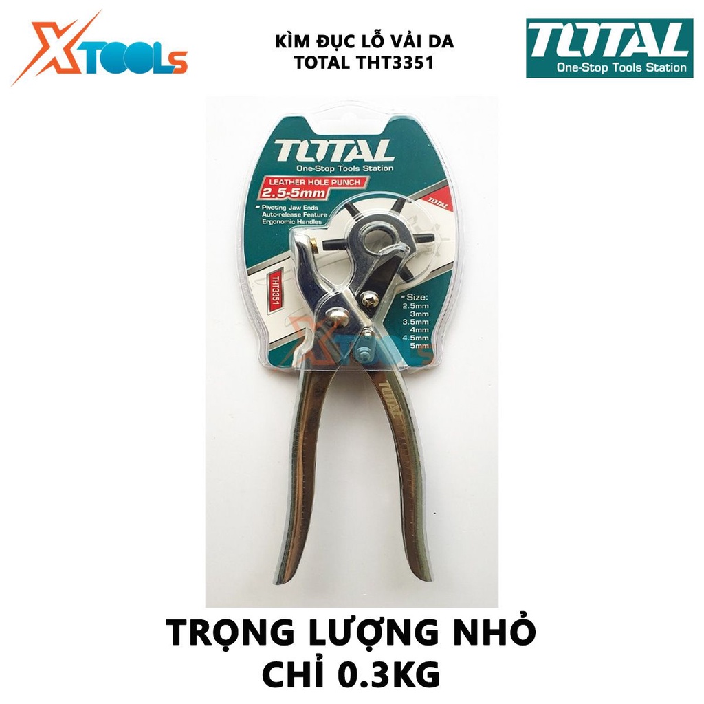 Kìm bấm lỗ TOTAL THT3351 kềm đục lỗ | 0.3kg | hỗ trợ bấm lỗ tròn, lỗ dẹt và lỗ hình oval, bầu dục [XSAFE][XTOOLS]