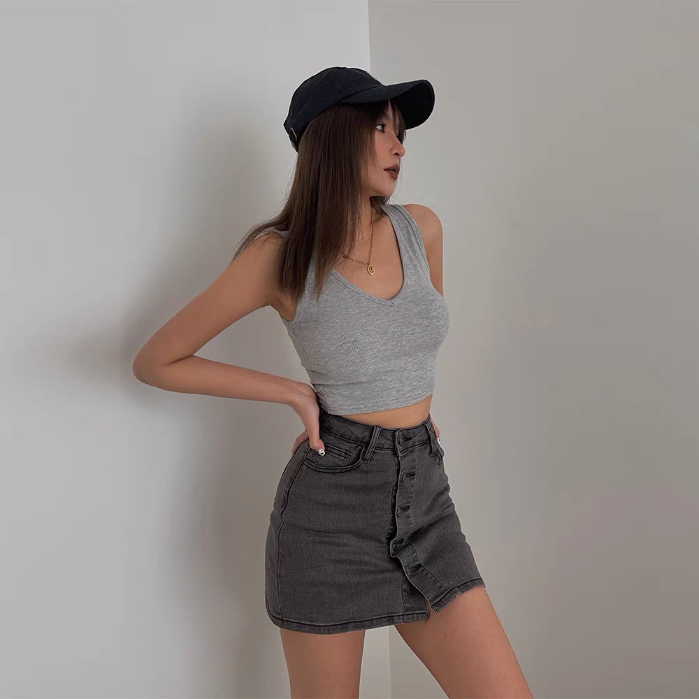 Áo Croptop Nữ Sát Nách Cổ Tim - Tharo Clothing
