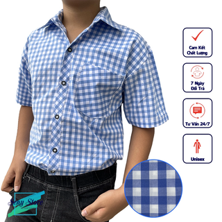 Áo sơ mi bé trai tay ngắn thời trang caro nhí dễ phối đồ với kaki quần sọt CNX01 - cho bé từ 26kg đến 60kg