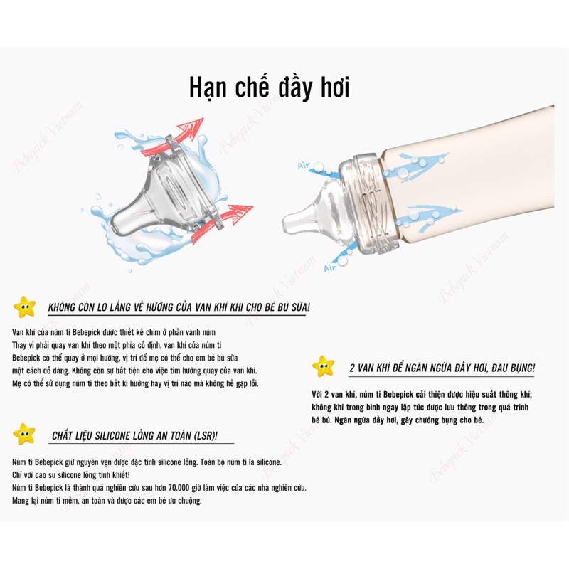 Núm size Bebepick nội địa hàn bình sữa siêu mềm núm ti