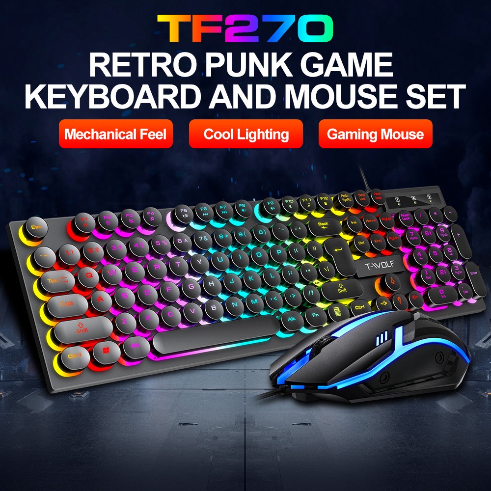 Combo bàn phím chuột gaming có LED T-WOLF TF270 LED USB cho game thủ, màu sắc bằng mắc, kiểu dáng thời trang cổ điển