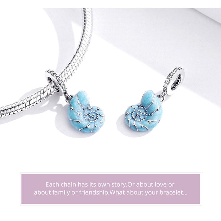 Mặt trang sức Bamoer SCC1560 bằng bạc 925 hình ốc xà cừ màu xanh dương dùng làm vòng tay dễ thương cho nữ