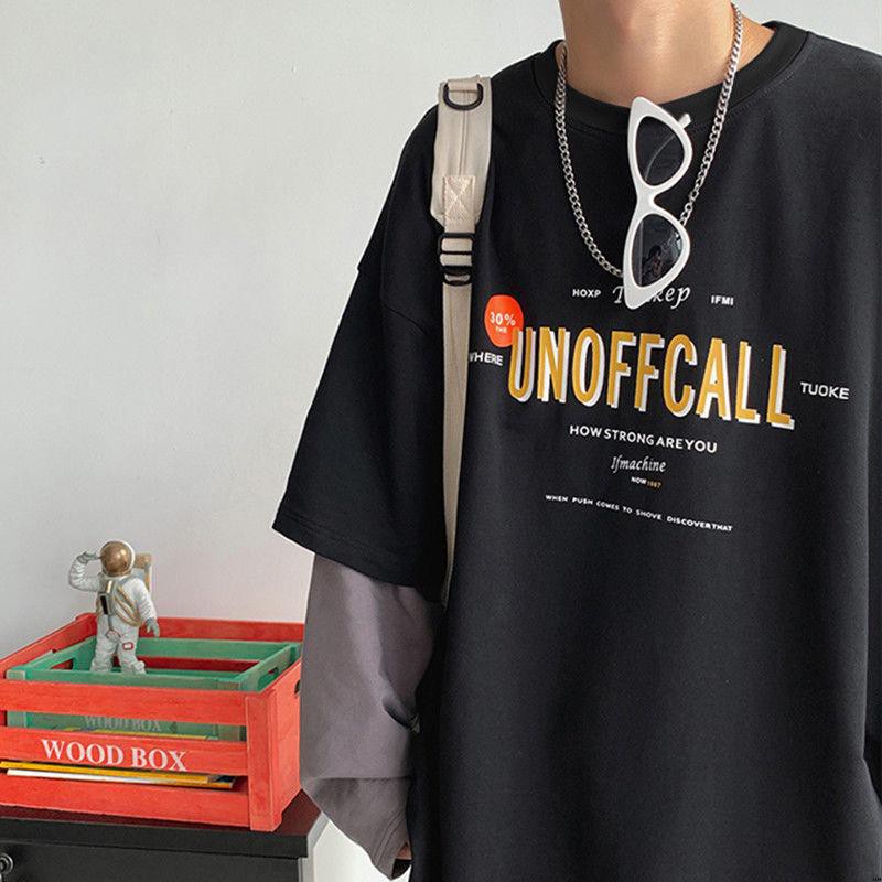 Áo thun giả hai lớp tay dài dáng rộng in chữ cho nam | BigBuy360 - bigbuy360.vn