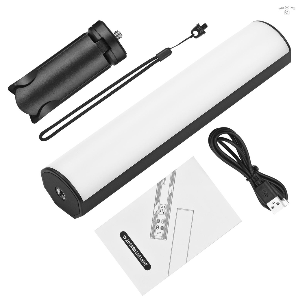 Đèn Led Chiếu Sáng Andoer W200Rgb 2500k-9000k 20 Hiệu Ứng Cri95 + Màn Hình Lcd Có Thể Sạc Lại Kèm Giá Đỡ Đứng