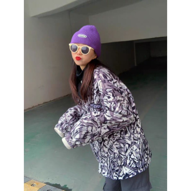 Áo khoác kaki trắng họa tiết camo kaki mặc được hai mặt