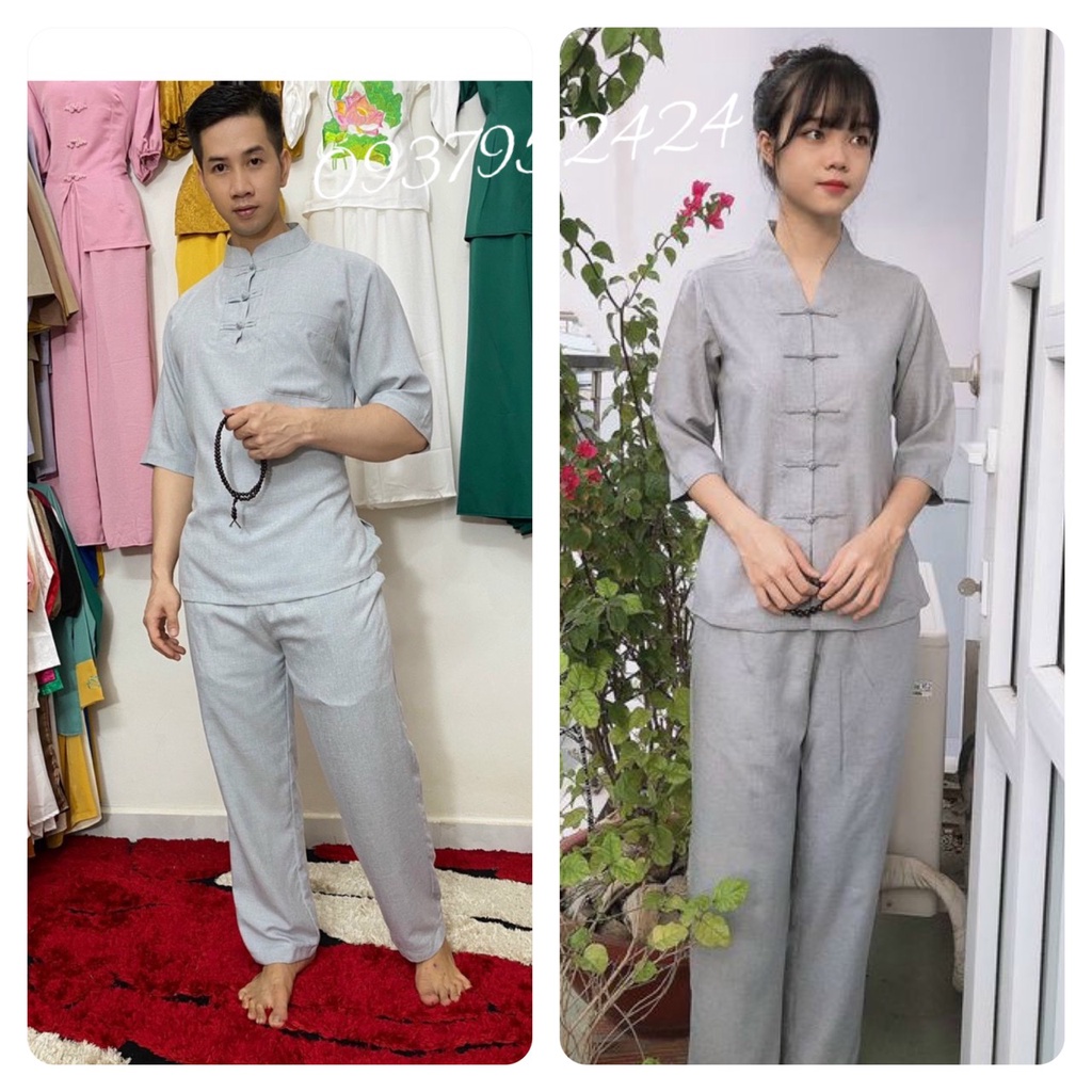 Đồ Lam Đi Chùa # Mẫu Cặp cổ tròn 3 nút Linen #Đồ Bộ Nam Nữ # Quần Áo Nam Nữ