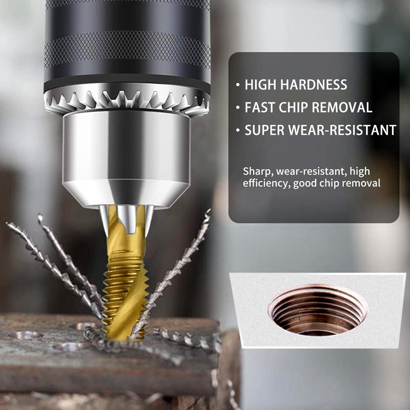 7Pcs 1/4Inch Hex Shank Titanium Combination Drill and Tap Set Metric Thread HSS M3-M10 Screw Tapping Bit Tool