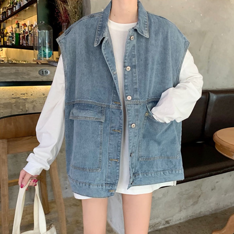 Áo Khoác Denim Không Tay Thời Trang Hàn Quốc Size S-5xl