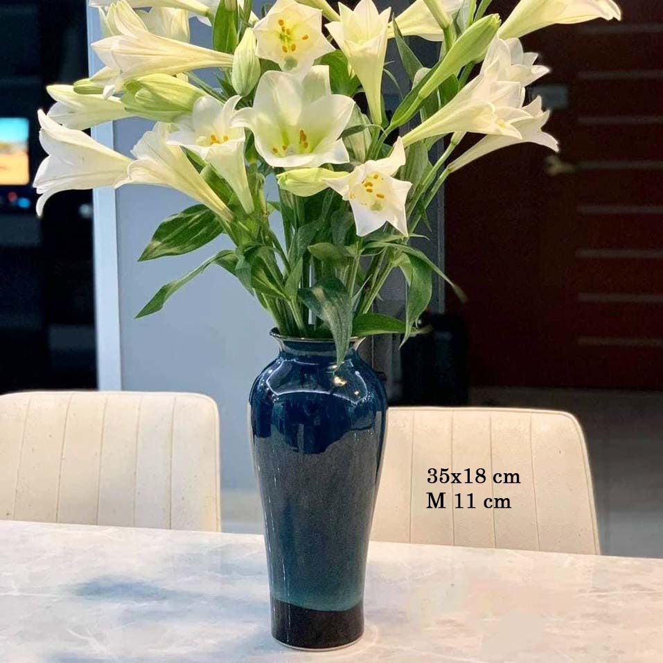Lọ hoa gốm sứ cỡ lớn cao 35 cm - Bát Tràng - Bình cắm hoa decor trang trí nghệ thuật - Cắm tuyết mai siêu đẹp