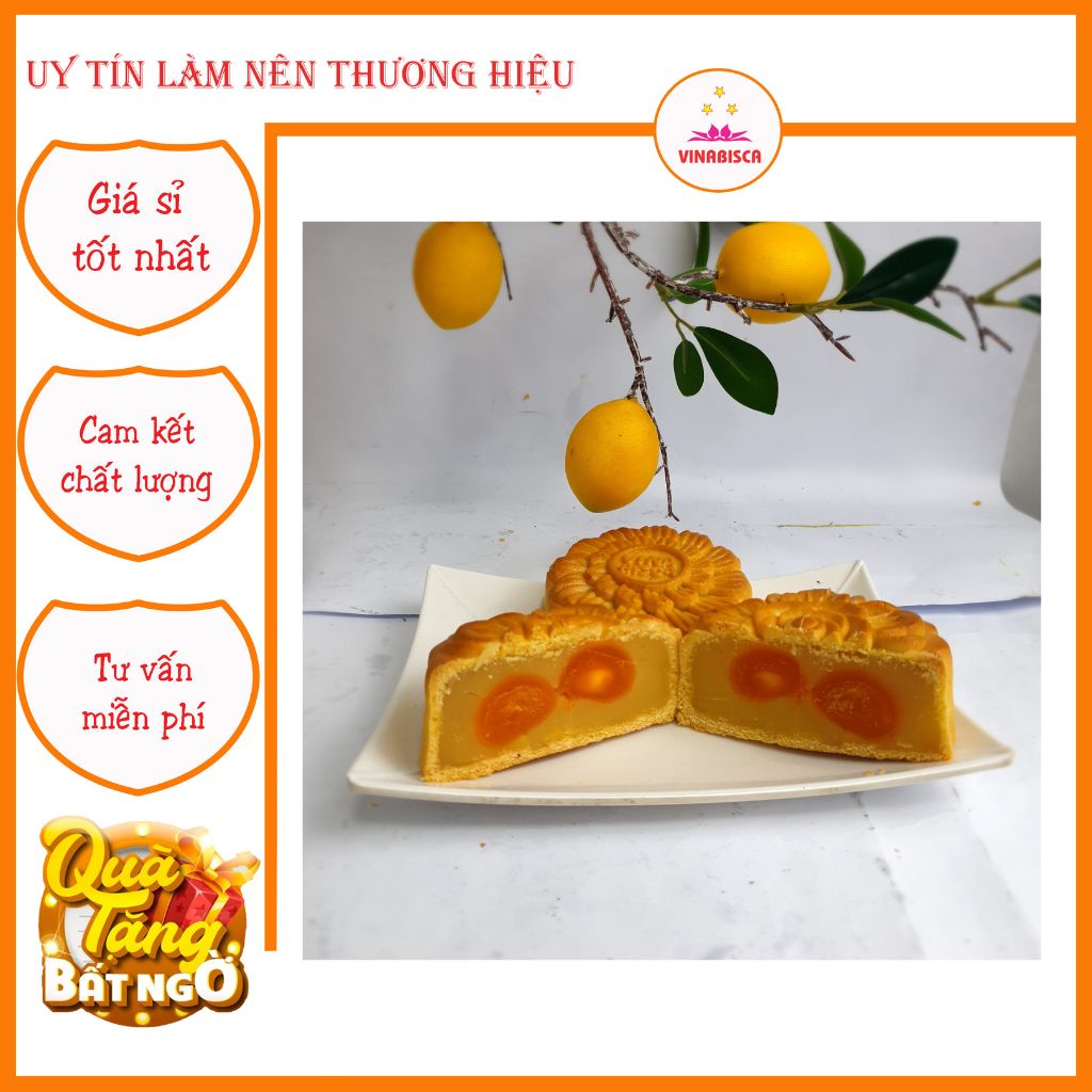 Bánh trung thu Vinabisca 300g trà xanh/đậu đỏ/sầu riêng bánh 2 trứng muối thơm ngon chuẩn vị