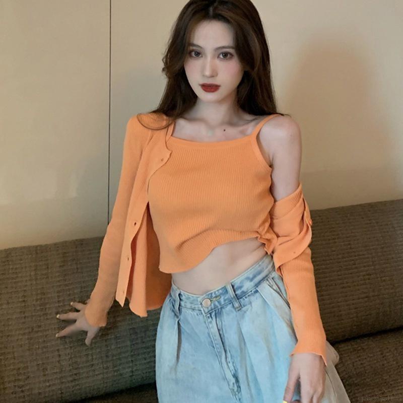 Áo Lửng Tay Dài Màu Sắc Quyến Rũ Cho Nữ