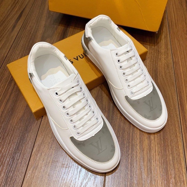 Giày thể thao nam, giày sneaker pha da đế bằng buộc dây nam nữ màu trắng đế cao su độn chống trượt | BigBuy360 - bigbuy360.vn
