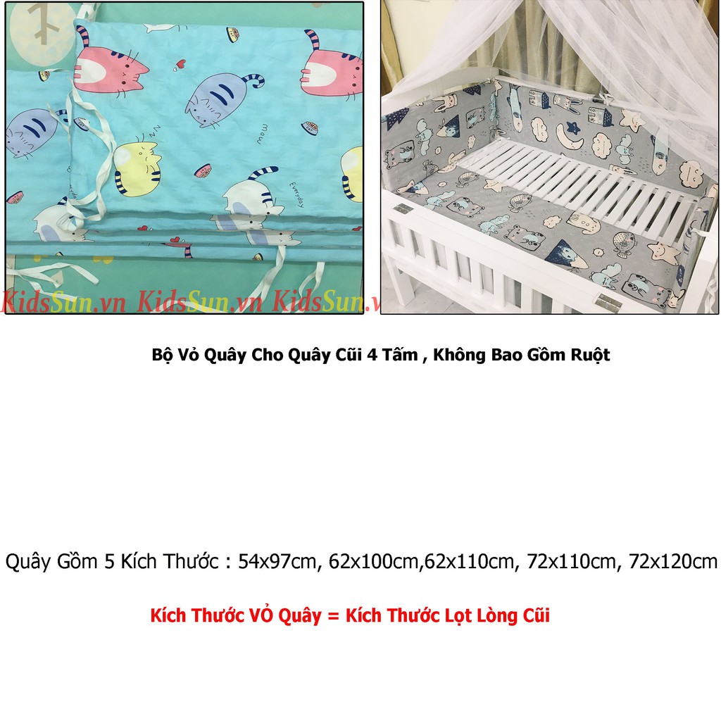 Bộ Vỏ Quây Cũi KIDSSUN Cho Quây Lót Đệm Cũi Không Bao Gồm Ruột Chất Liệu Cotton Mềm Mịn Nhiều Kích Thước Màu Sắc