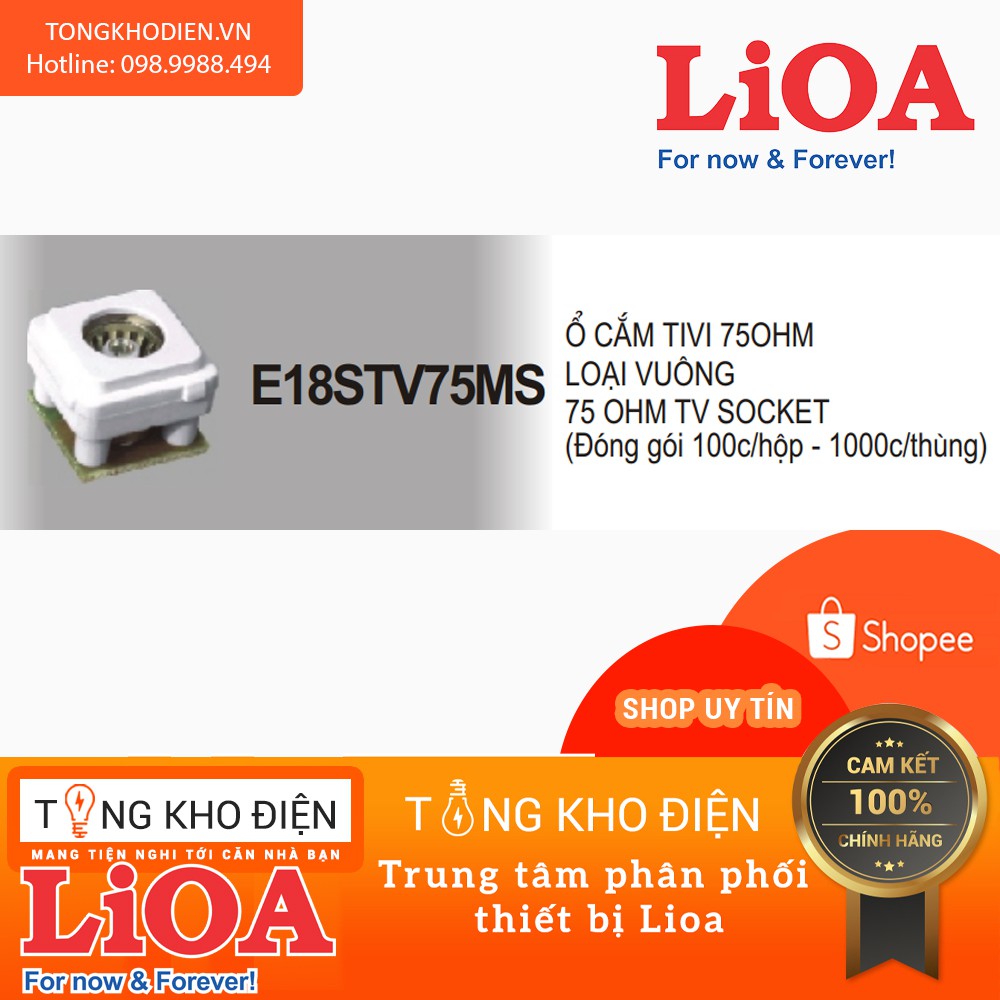 Hạt Tivi vuông LiOA, màu TRẮNG, tiếp điểm ĐỒNG
