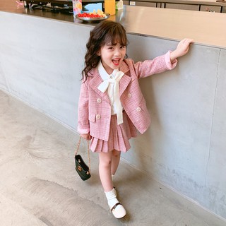 Thương hiệu Vestnữ 19 mùa thu thời trang mới khí chất Xiaoxiang áo len kẻ sọc + váy xếp li phù hợp