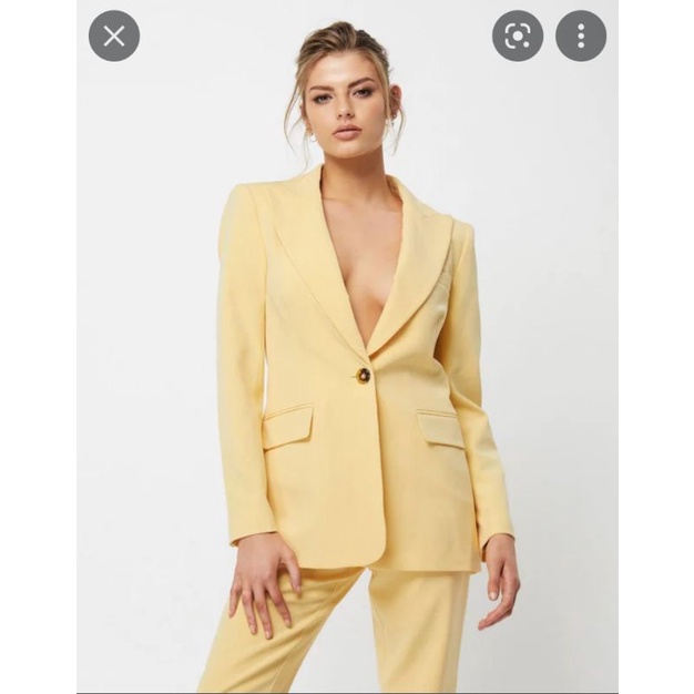 Áo khoác blazer Iris vnxk áo vest công sở màu vàng bơ lông gà xuất khẩu dư xịn