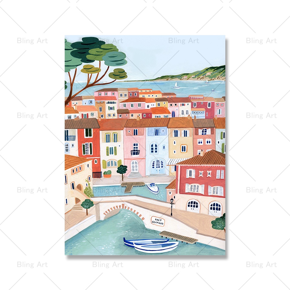 Tranh Vải Cuốn Treo Tường Họa Tiết Phong Cảnh Paris Lisbon Nhật Bản