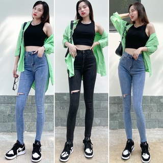 Quần Jean Nữ Rách Gối Dáng Ôm Lưng Cao ,Quần Bò Nữ Rách MaiKa_001