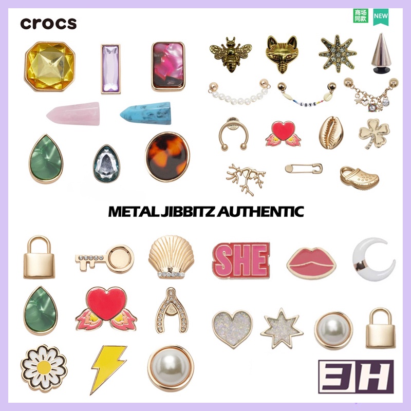 <Wow>Kim Loại jibbitz /34 Kiểu/jibbitz Cho Crocs Chính Hãng/ Dép Quai Ngang Chính Hãng)/ Jbbitz