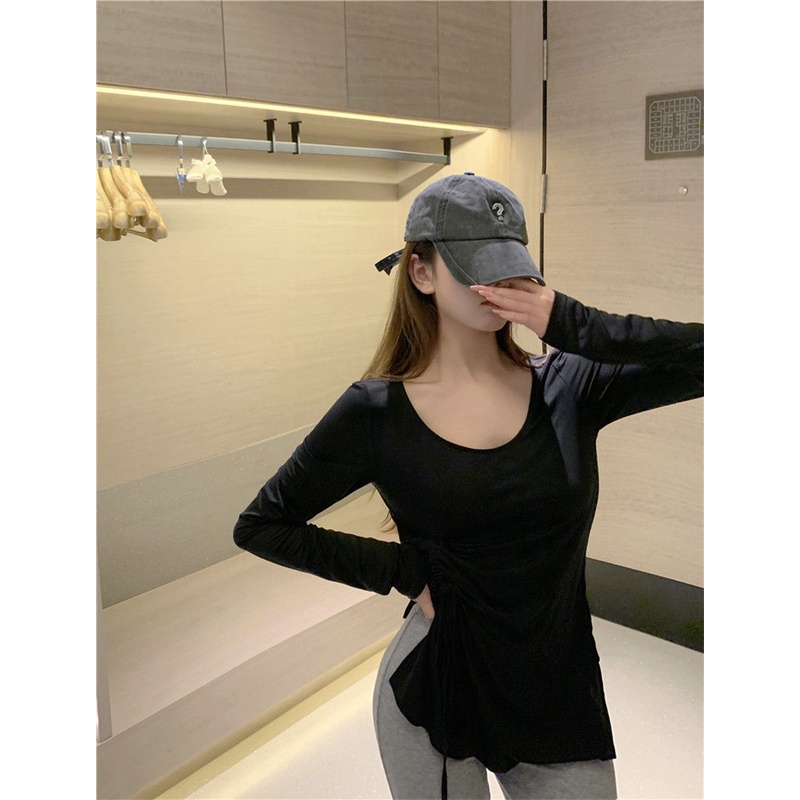 Áo thun COZOK tay dài dáng ôm phối dây rút thời trang dễ phối đồ