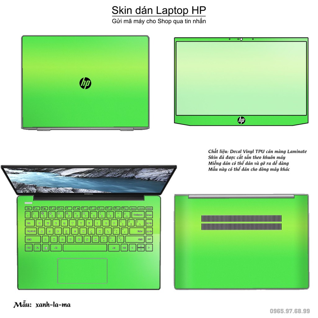 Skin dán Laptop HP màu xanh lá mạ (inbox mã máy cho Shop)