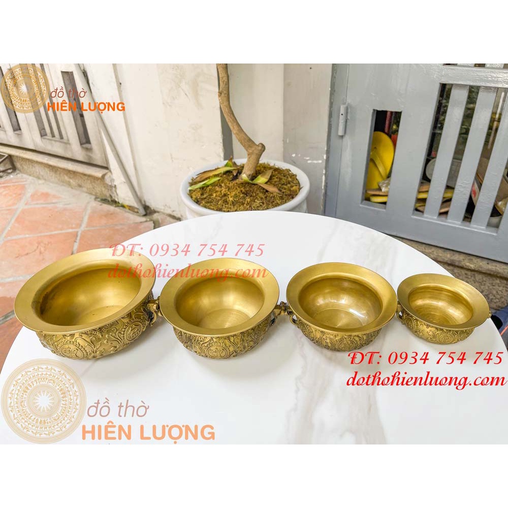 Bát tụ bảo như ý bằng đồng màu vàng 4 cỡ