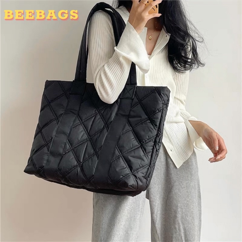 Túi Tote Phao Nhẹ Có Khoá Kéo Đựng Vừa Laptop 15.6 Inch | TOTE09 | Túi Đeo Vai Cỡ Lớn Vải Phao Có Ngăn Bé Đi Học Đi Làm