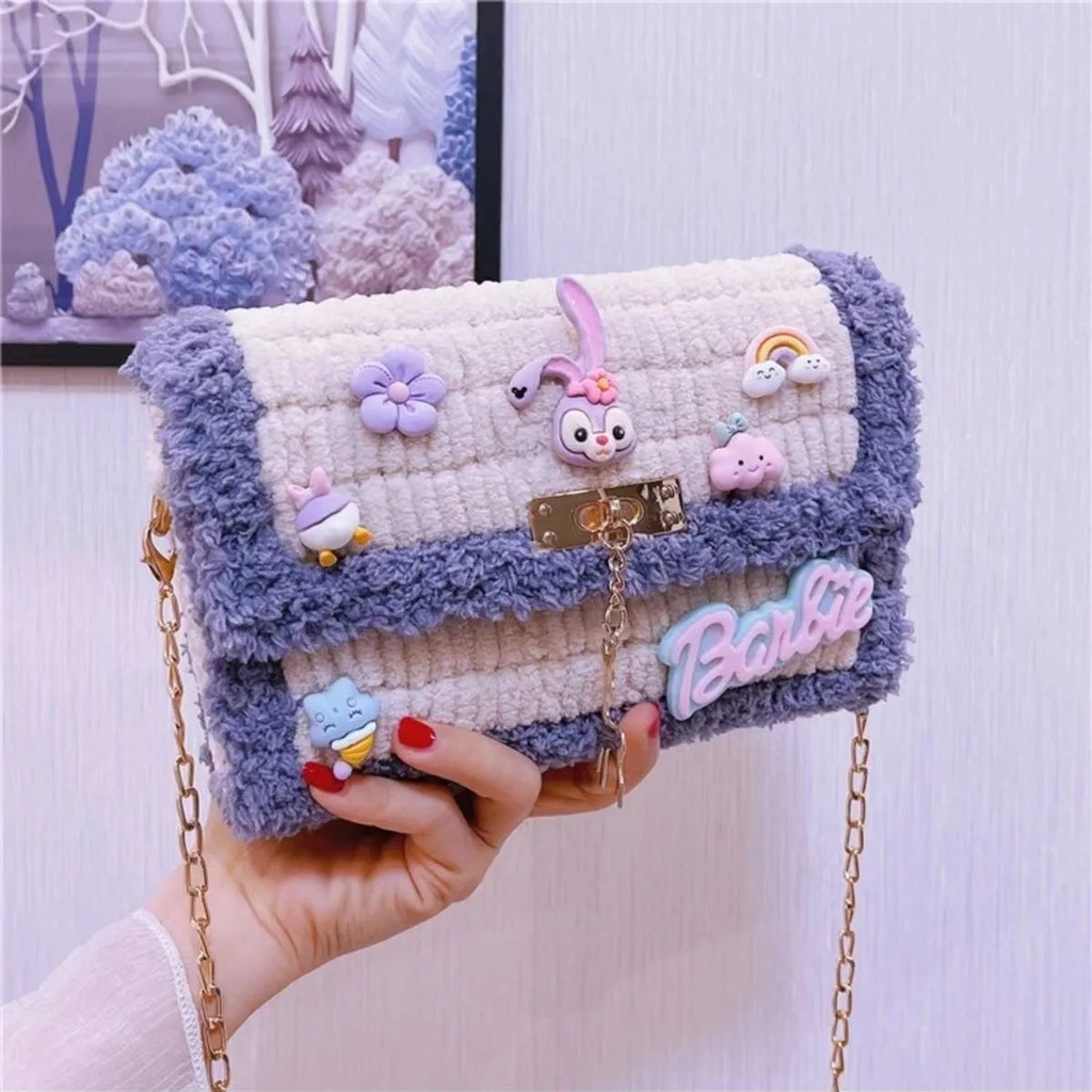 Túi Đeo Vai Lông DIY Màu Be DIY Túi xách tự đan lông xù đeo vai cá tính (set nguyên liệu làm túi), DIY, túi handmade,meige